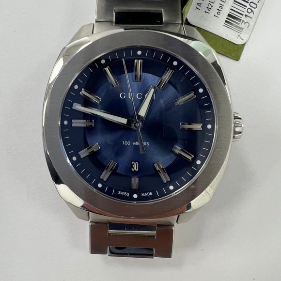 Authentic GUCCI GG2570 Swiss Blue Dial Stainless Steel Men's Watch YA142303 - Picture 2 of 8